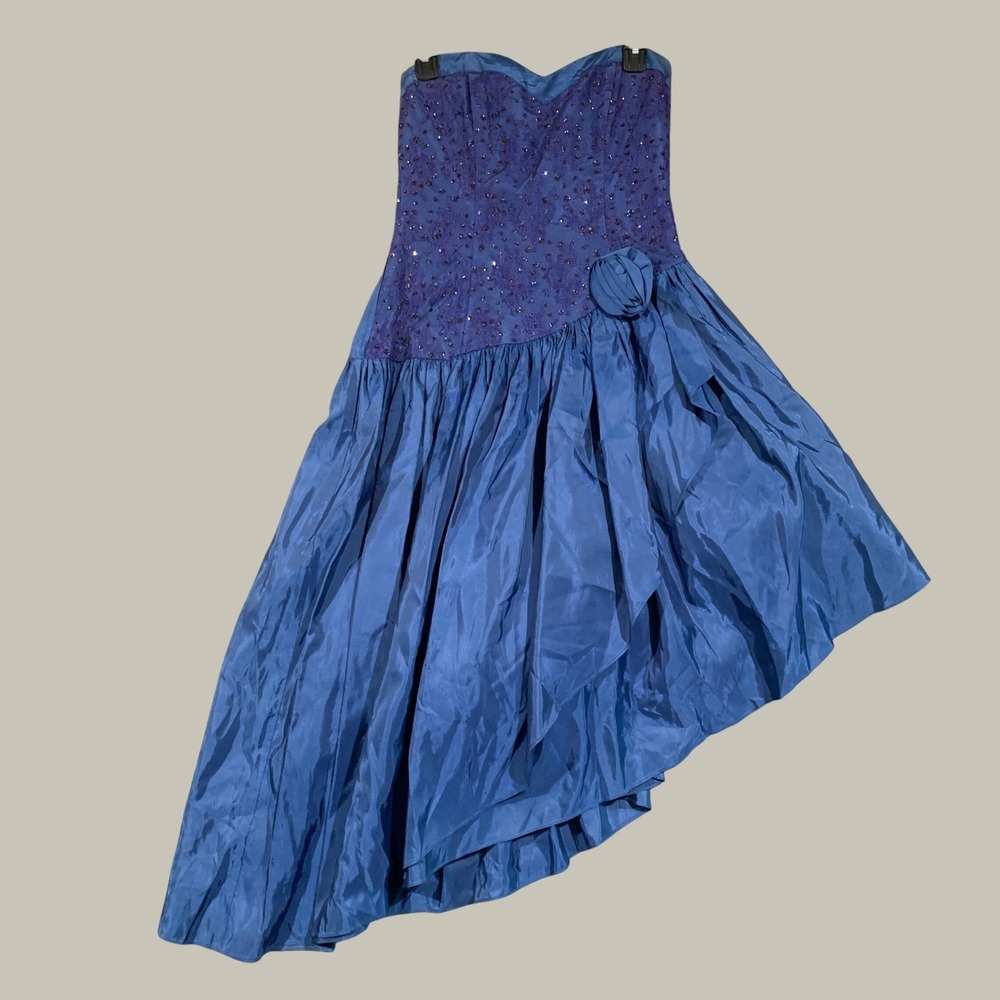 Gunne Sax Jessica McClintock Dress Womens 7 Blue Purple 80s Prom Sequin High-Low